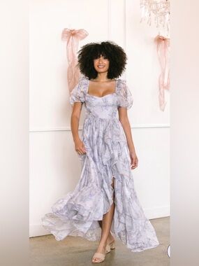 MORNING LAVENDER HEATHER RUFFLED MAXI DRESS